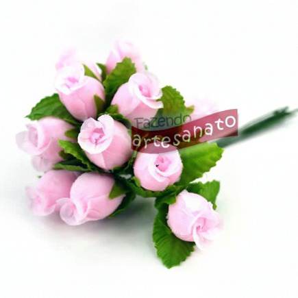 Mini Rosa Rosa Claro Com Folha Verde - 144 Un. FAZENDO ARTESANATO