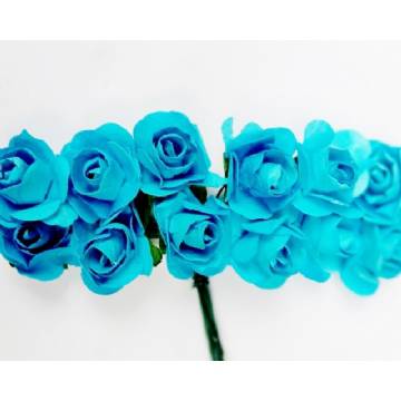 Foto Mini Botao De Rosa Em Papel Azul Turqueza - 144 Un