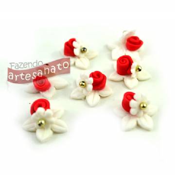 Foto Flor De Biscuit Estrela Branco Com Vermelho