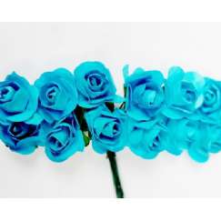 Foto Mini Botao De Rosa Em Papel Azul Turqueza - 144 Un